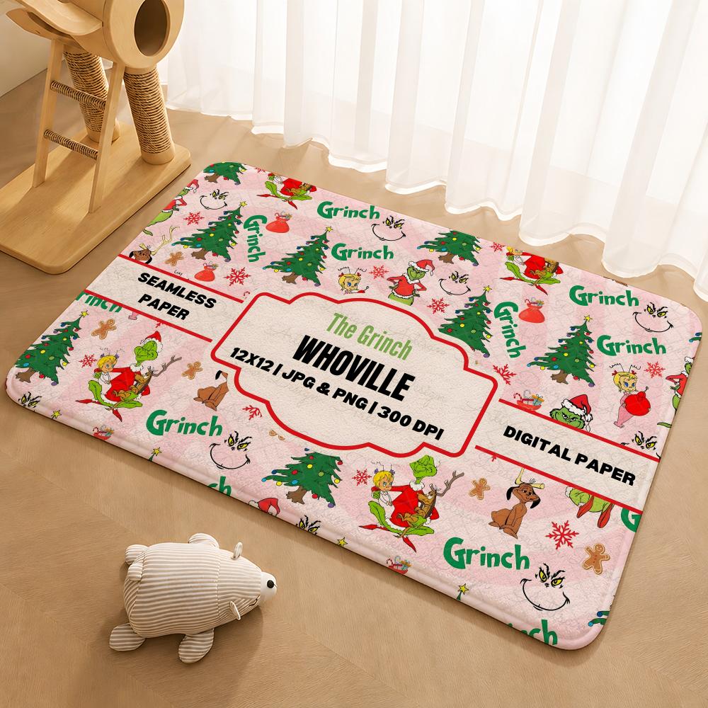 How The G-Grinch S-Stole Christmas Floor Mat Floor Mat Soft Flannel Non-Slip Door Rug for Living Room