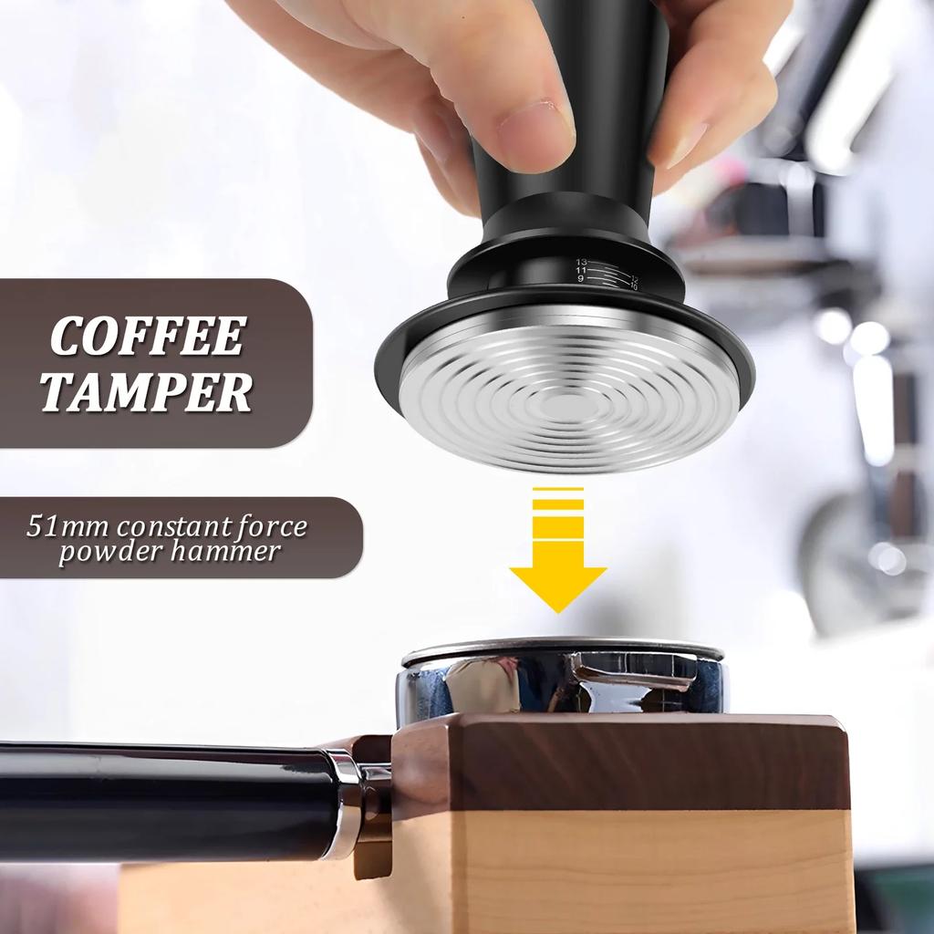 Espresso Tamper 304 Rustfritt Stål 51 mm Kaffetamper med Skala 30 lb Håndpresse Barista Kaffepresseverktøy Med Filterpapir