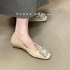 French square head rhinestone square buckle thick heel single shoes with skirt 2025 autumn new commuter low heel Mary Jane shoes women