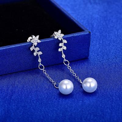 High-end Pearl Stud Earrings Long Tassel Flower Earrings