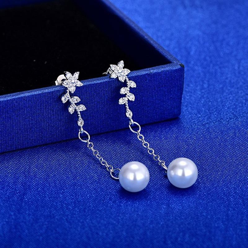 

High-end Pearl Stud Earrings Long Tassel Flower Earrings