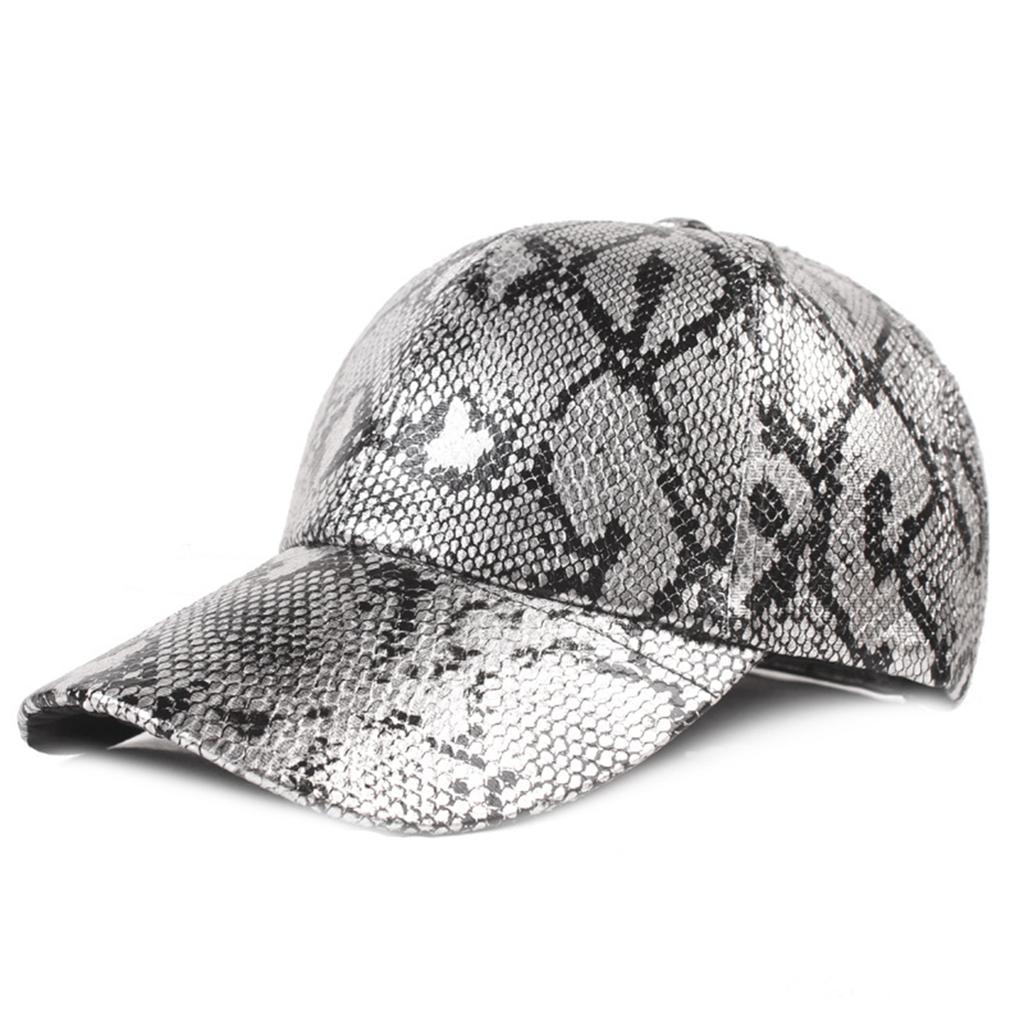 Women Men Artificial Leather Baseball Cap Outdoor Unisex Hip Hop Hat Adjustable Snakeskin Print Brim Hats