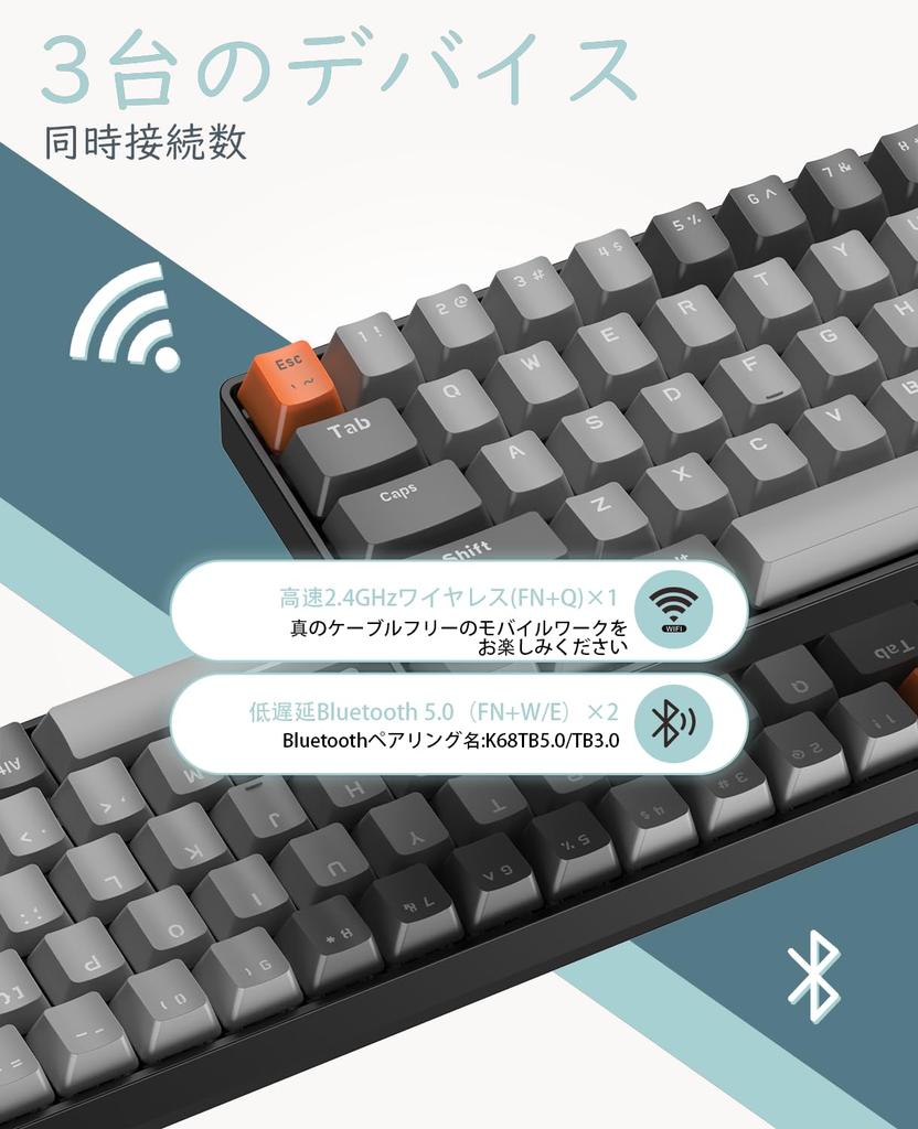 X ZIYOU LANG Bluetooth Wireless Gaming Red Switch K68 USB Compatible with and Work from Japanese Instruction Technical Standards Conformity