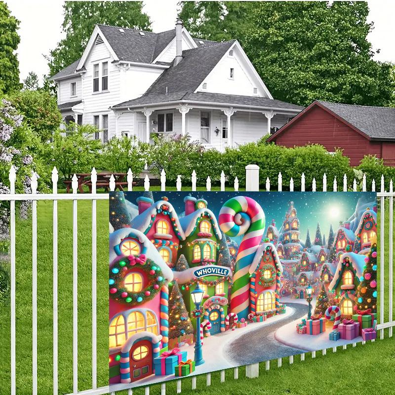 1pc Christmas Magic Village Banner Background Cloth Festival Wall Decoration Universal Size Party Decoration