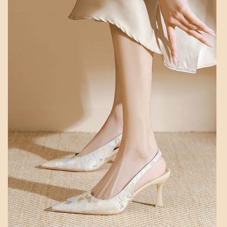 New Chinese style with skirt, sandals, high heels, women's stiletto, 2025 new pointed and versatile French style with cheongsam