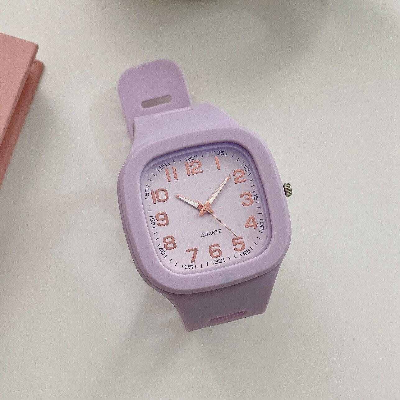 

Модные женские часы с кварцевым циферблатом, женские кварцевые наручные часы с силиконовым ремешком, женские часы фиолетовый