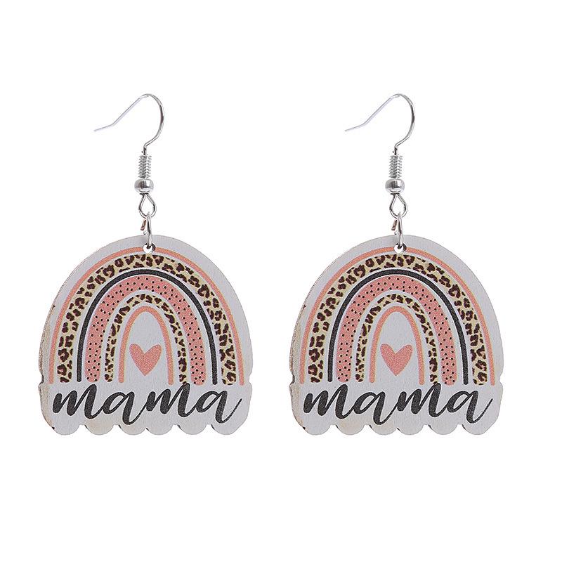 2023 Mother's Day Rainbow Wood Pendant Earrings - Holiday Party Jewelry