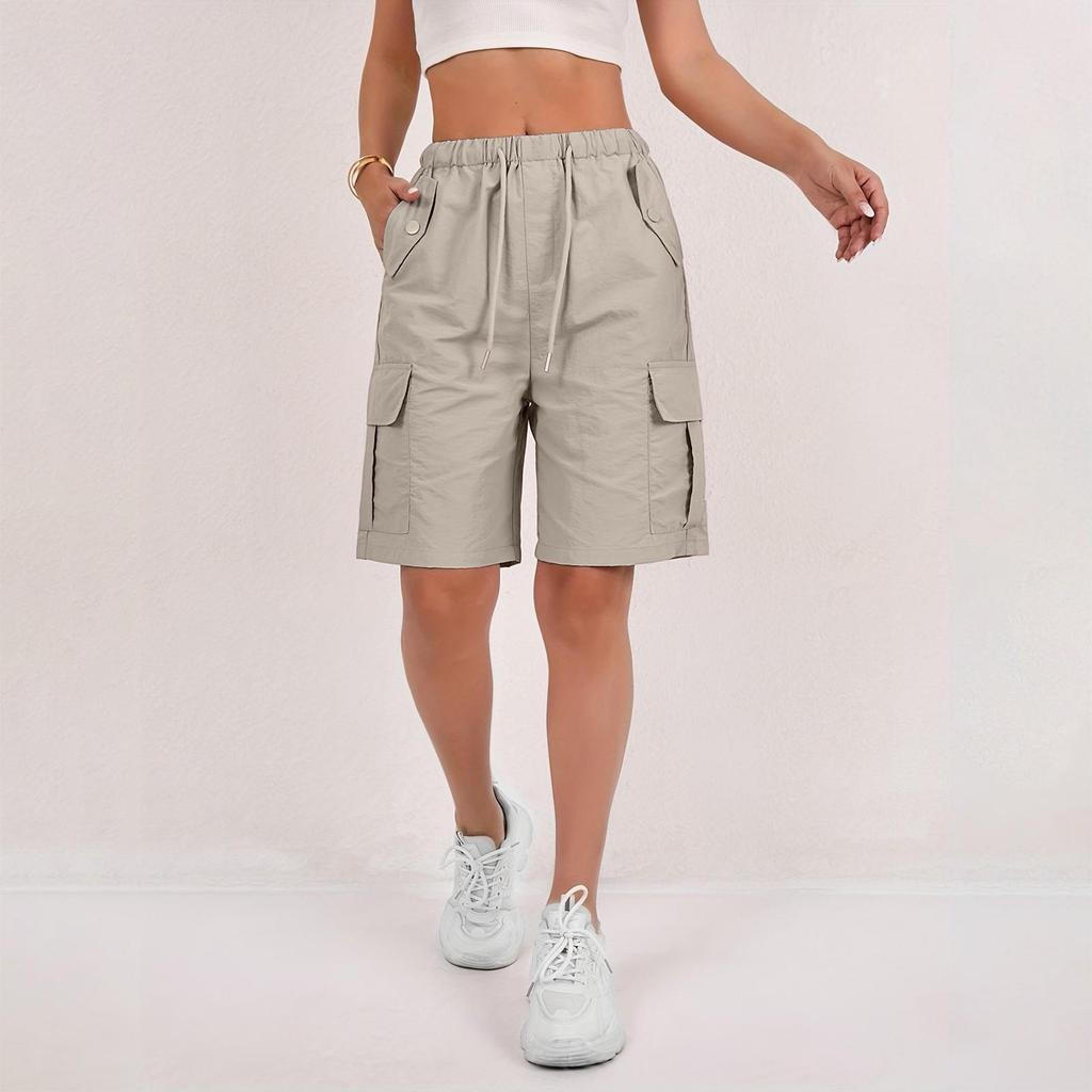 Damen High Waist Lässige Lockere Sportshorts mit Mehreren Taschen