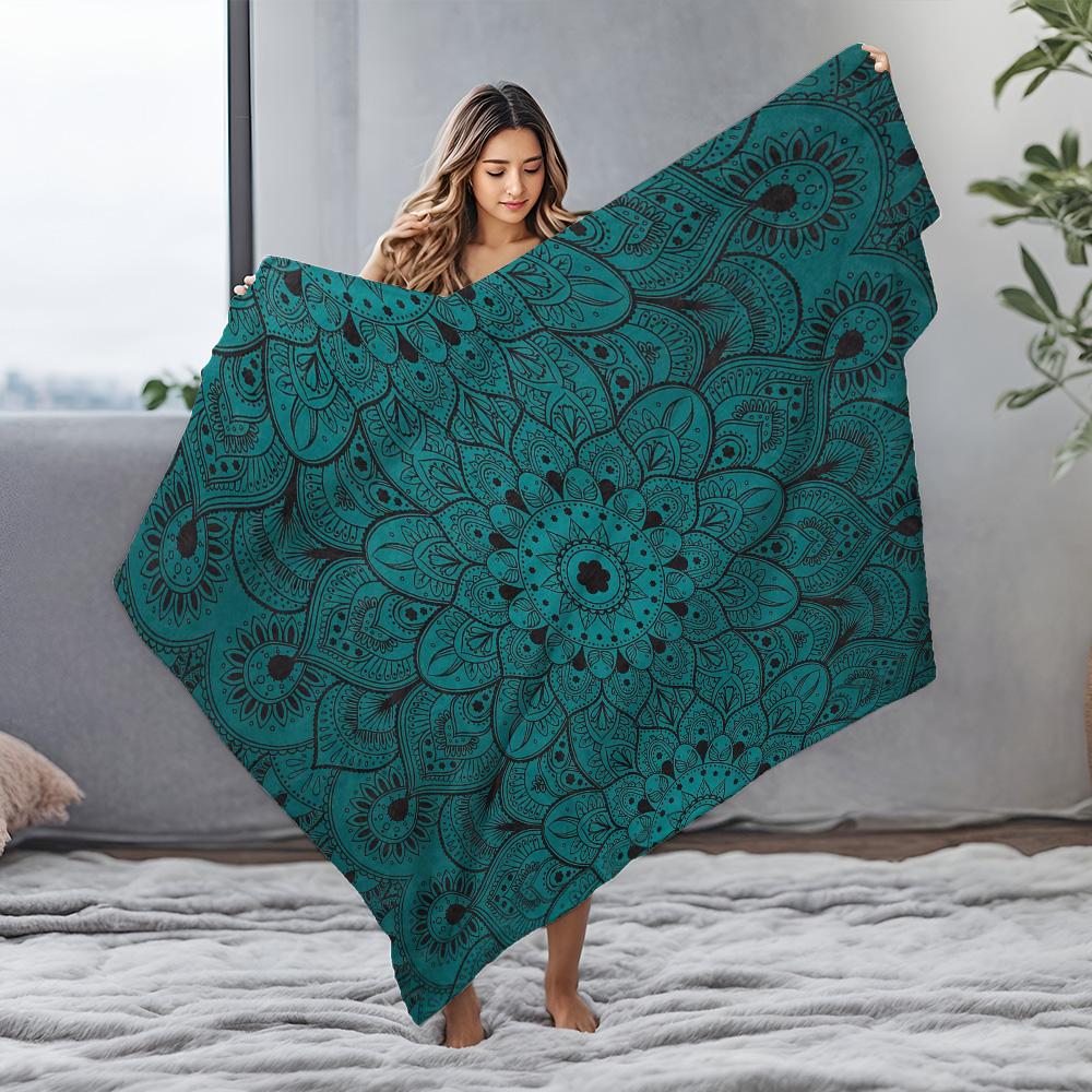 Coperta in Pile Boho Mandala Verde Smeraldo Scuro Nero Cachemire Stampa Tribale Coperta Morbida Calda Accogliente Decorativa per Letto