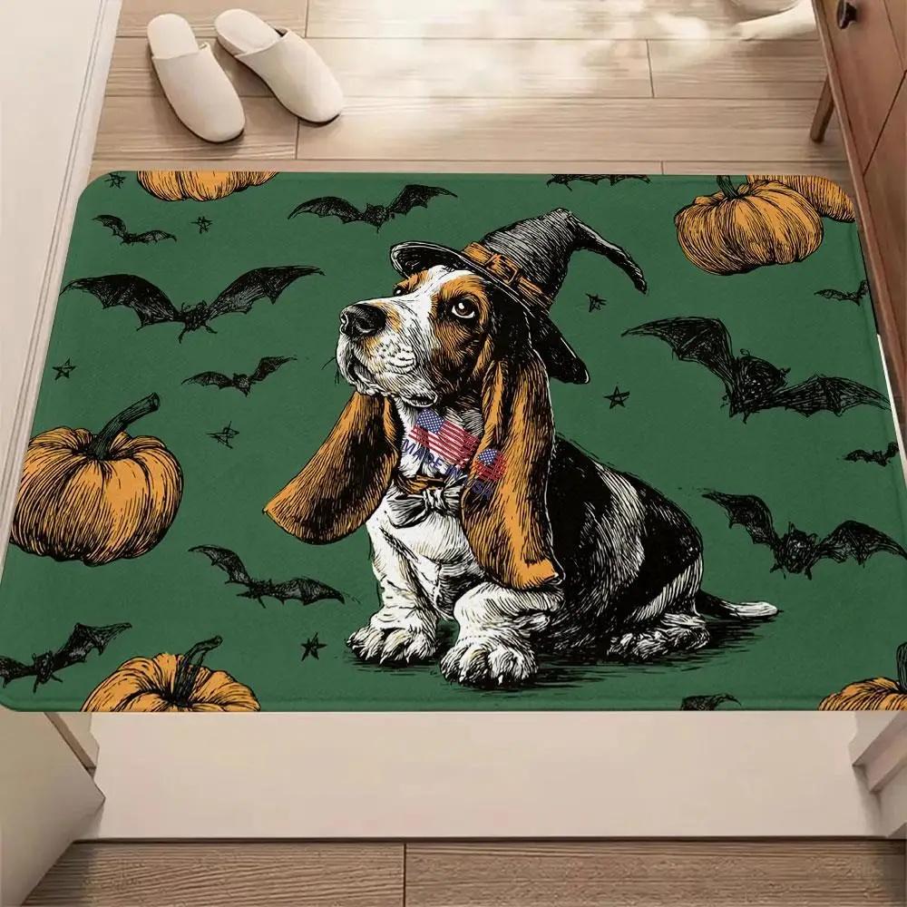 

Halloween Cute Carpet Witch Hat Bagido Dog Bow Tie Pumpkin Bat Holiday Elements Entryway Living Room Decoration 40x60cm