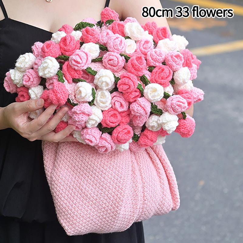 60/80/100cm Crochet Flower Bouquet Blanket Artificial Flowers Blanket Bouquet of Rose Blankets Home Decorations Christmas Gifts