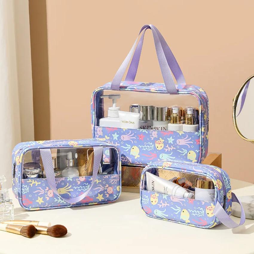Women's Makeup Bag  3pcs Set Macaron Printed Wash Bag Travel Essential Portable Storage Bags Waterproof Cosmetic Bag Bath Bags