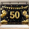 1 50th anniversary celebration banner - Golden anniversary and birthday party background photo booth and dessert table