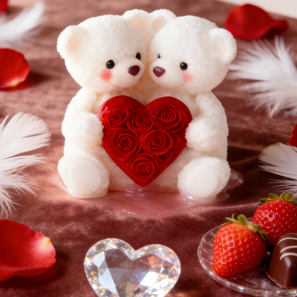 DIY Valentine's Day Rose Bear Silicone Mold Handmade Gift Scented Candle Gypsum Resin Mould Wedding Candle Making Molds