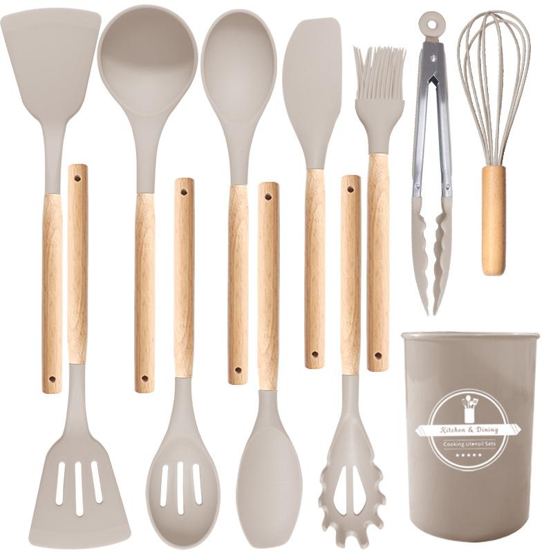 12PCS Food Grade Silicone Kitchen Cookware Utensils Turner Spatula Measuring Spoon Practical Cooking Tool Kitchenware Set
