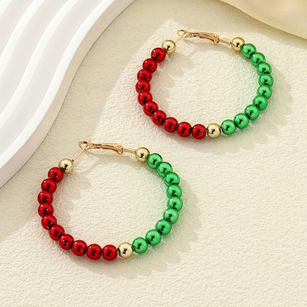 Red and Green Contrasting Colors Acrylic Beaded Earrings Retro Simple Christmas Atmosphere Literary and Advanced Women's Earrings