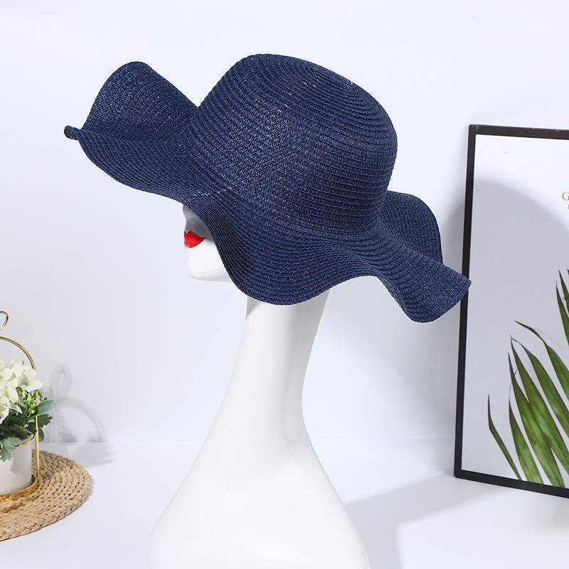 Mesh Wavy Edge Straw Hat Summer Travel Beach Sun Hat Breathable Sunshade Big Eaves Woven DIY Sunscreen Straw Hat