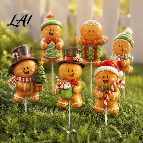 Cute Cartoon Holiday Picks 6 Pcs Large Christmas Tree Picks Wooden Santa Snowman Gingerbread Ornaments Xmas Man Party Supplies Topper Decoration for