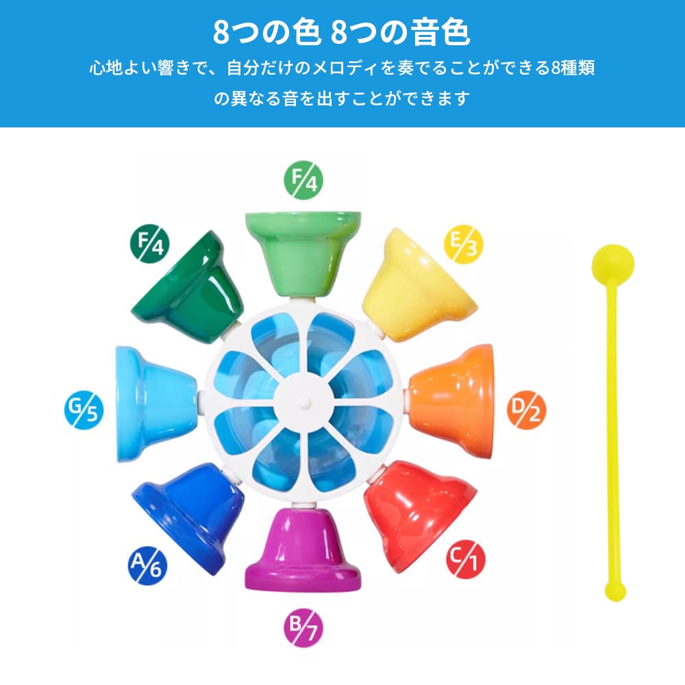 Colorful 8-Note Musical Bells for Kids - Orff-Style Percussion Handbell Toy with Mallets