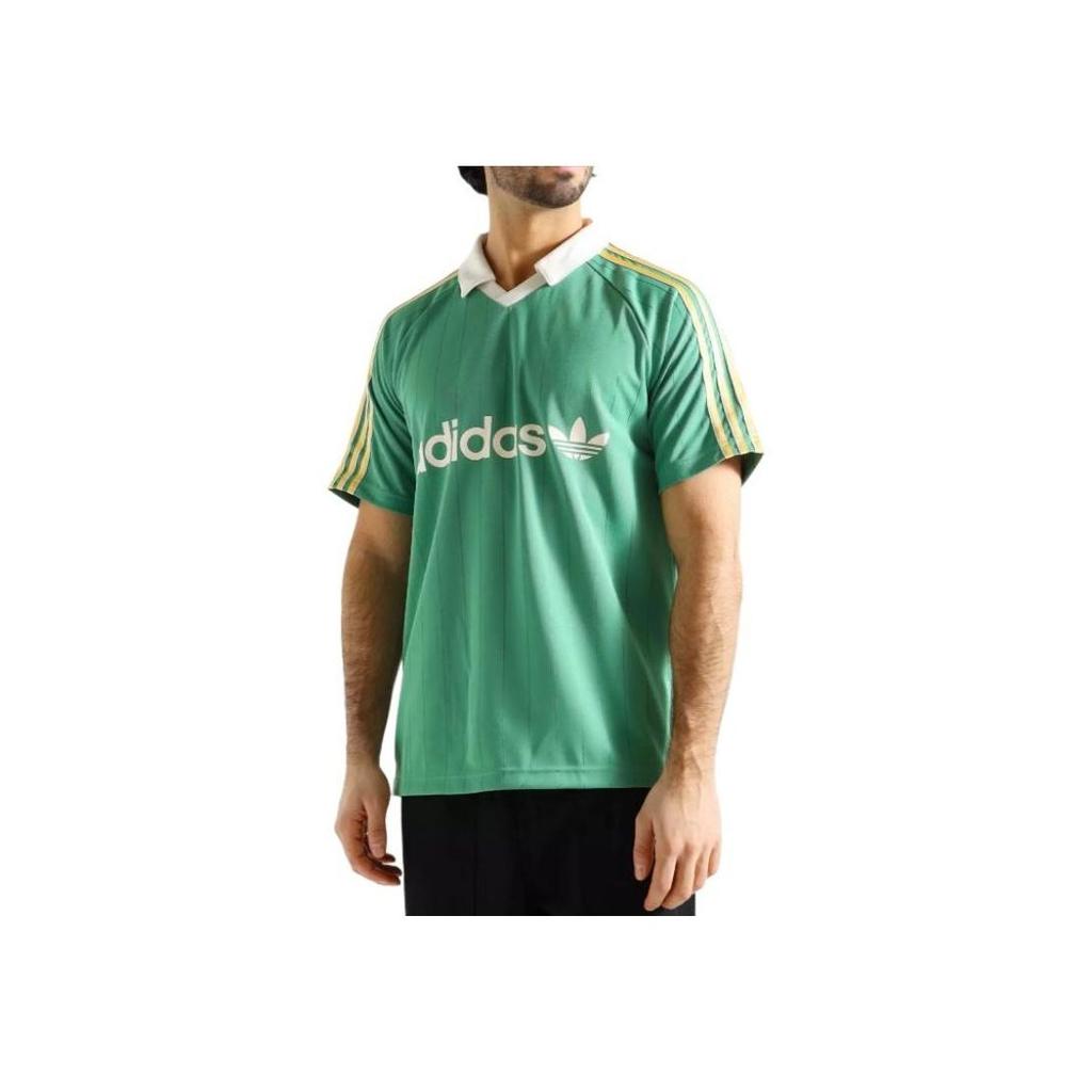 adidas Originals Gestreiftes Trikot V-Ausschnitt Poloshirt Grün IR9381
