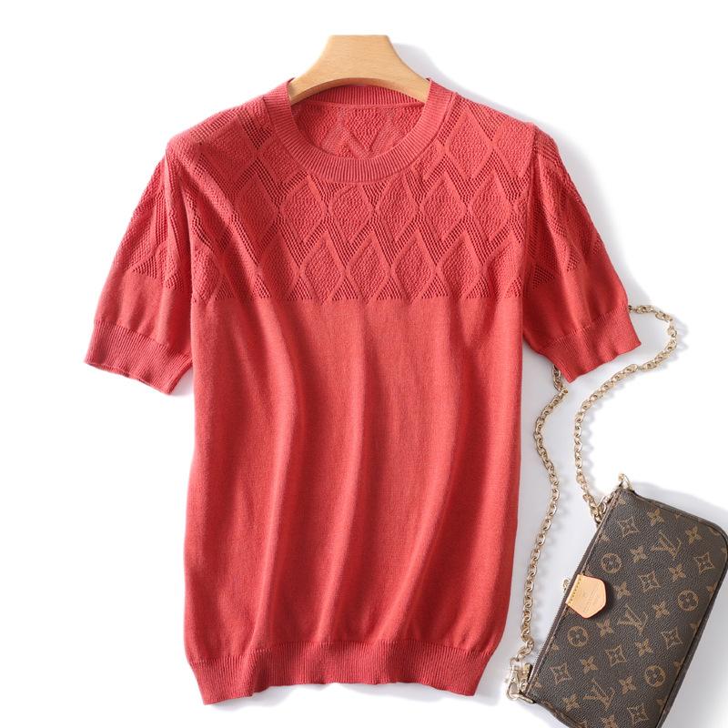 Summer's New Round Neck Simple and Hollow Short-sleeved Loose Casual Knitted Half Sleeve