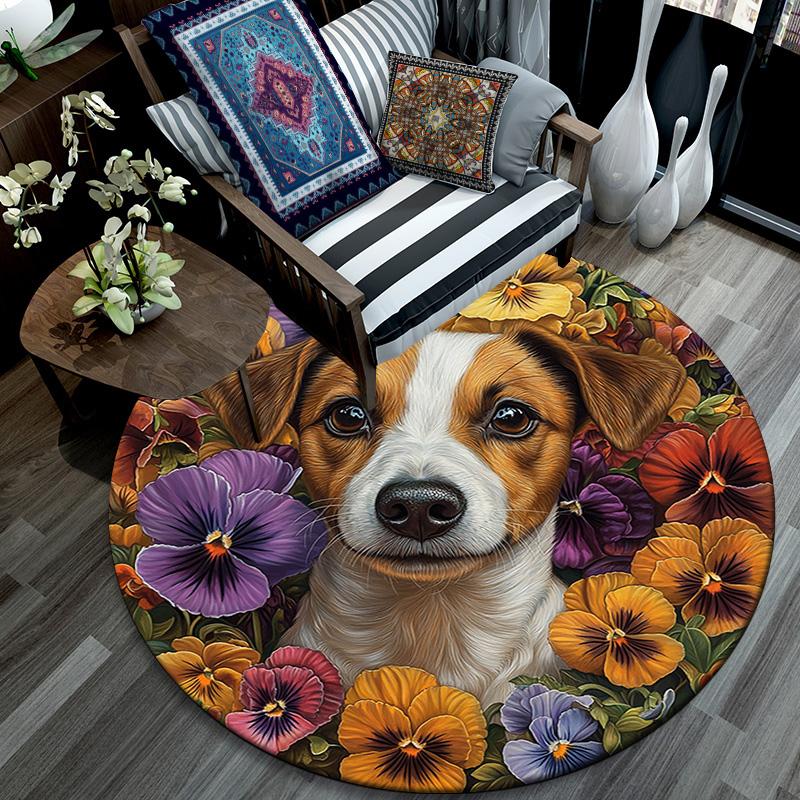 Jack Russell Round Area Rug,Carpet Rug for Living Room Bedroom Sofa Playroom Decor,Non-slip Floor Mat