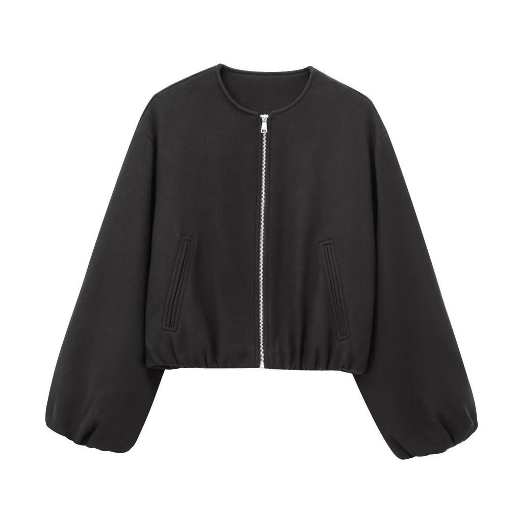 Women's Short Zip-Up Jacket in Black, Burgundy, Beige and Gray Colors