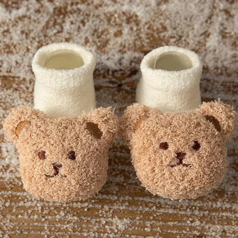 Cartoon Bear Baby Socks Girls Boys Newborn Anti Slip Soft Warm Winter Autumn Toddler Indoor Floor Thick Socken Infant Stockings