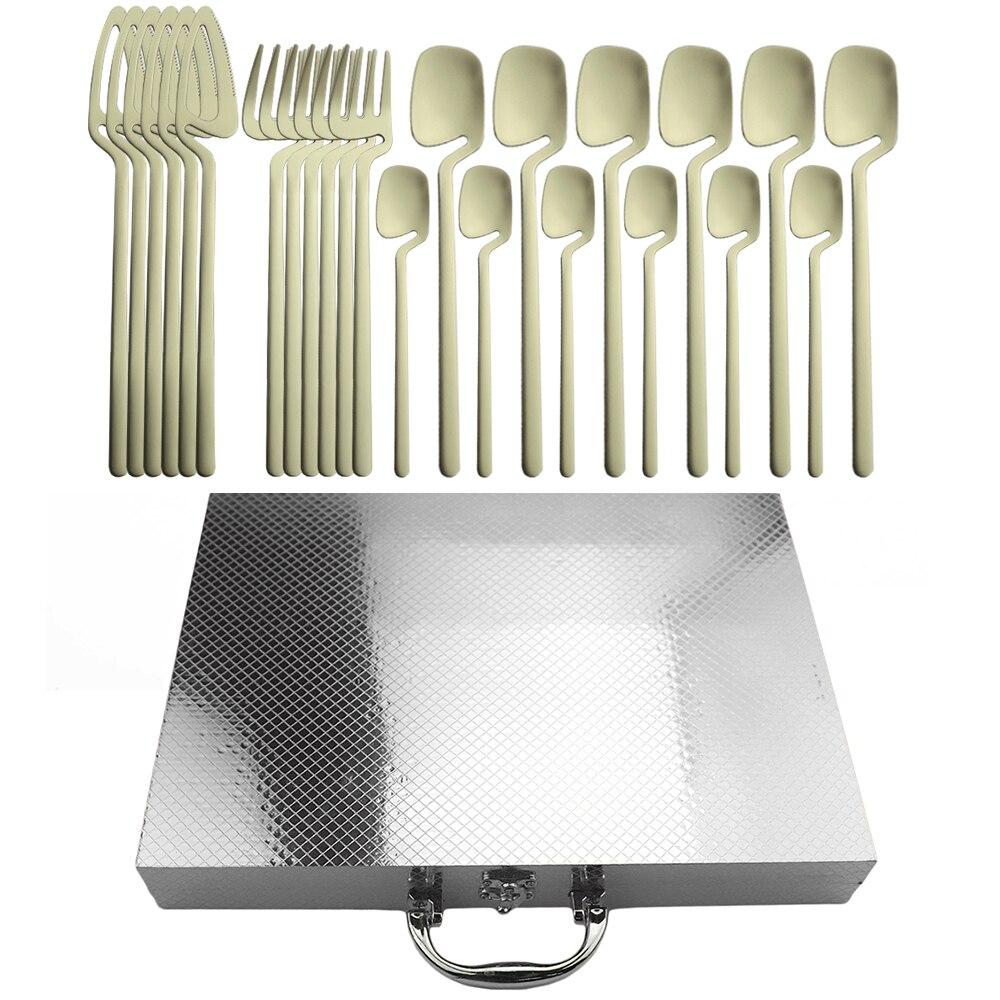 24Pcs Dinnerware Set 304 Stainless Steel Knife Fork Coffee Spoon Wedding Party Travel Home Luxury Silverware Cutlery Set With Silver Gift Box