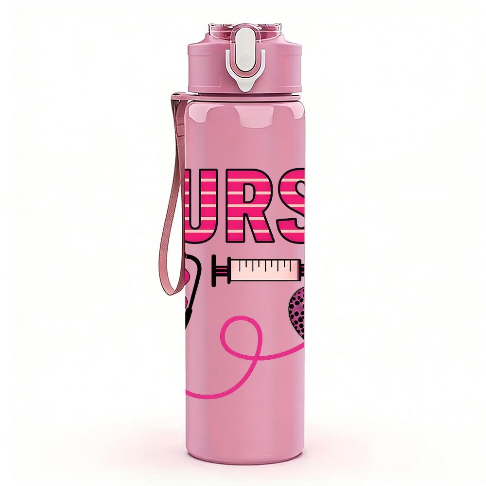 1PC Nurse Stethoscope Heart Color 750ml Color Plastic Sports Water Bottle Leakproof Flip Straw Lid Suitable for Sports Office Home Use