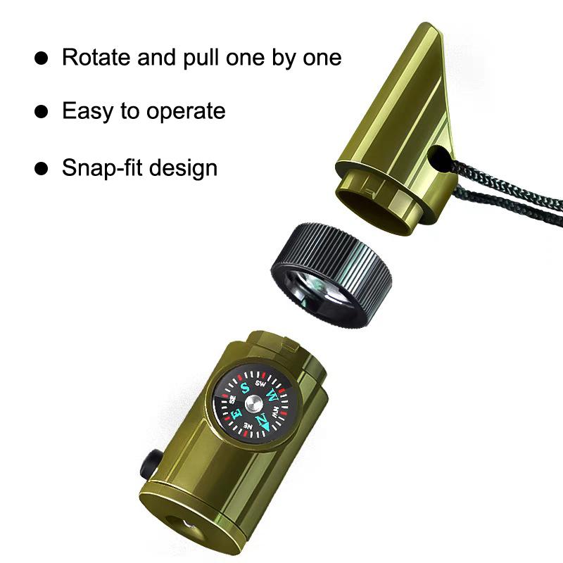 texture7 In1 Outdoor Emergency Whistle Portable Convenient Survival With Compass Thermometer Magnifier LED Lights Tools