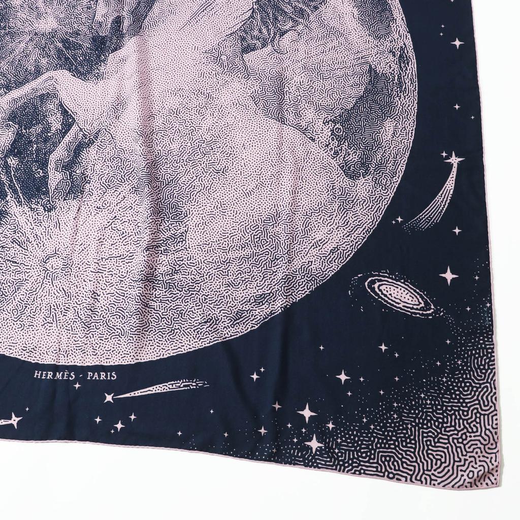 Excellent HERMES Scarf CLAIR DE LUNE Large Stole/ Navy Pink Cashmere Women Used