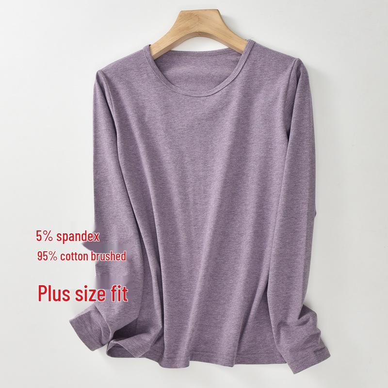 Plus Size Damen-Herbsttop mit Rundhalsausschnitt - 95 % Lycra-Baumwolle, hochelastisch, lange Ärmel, warm.