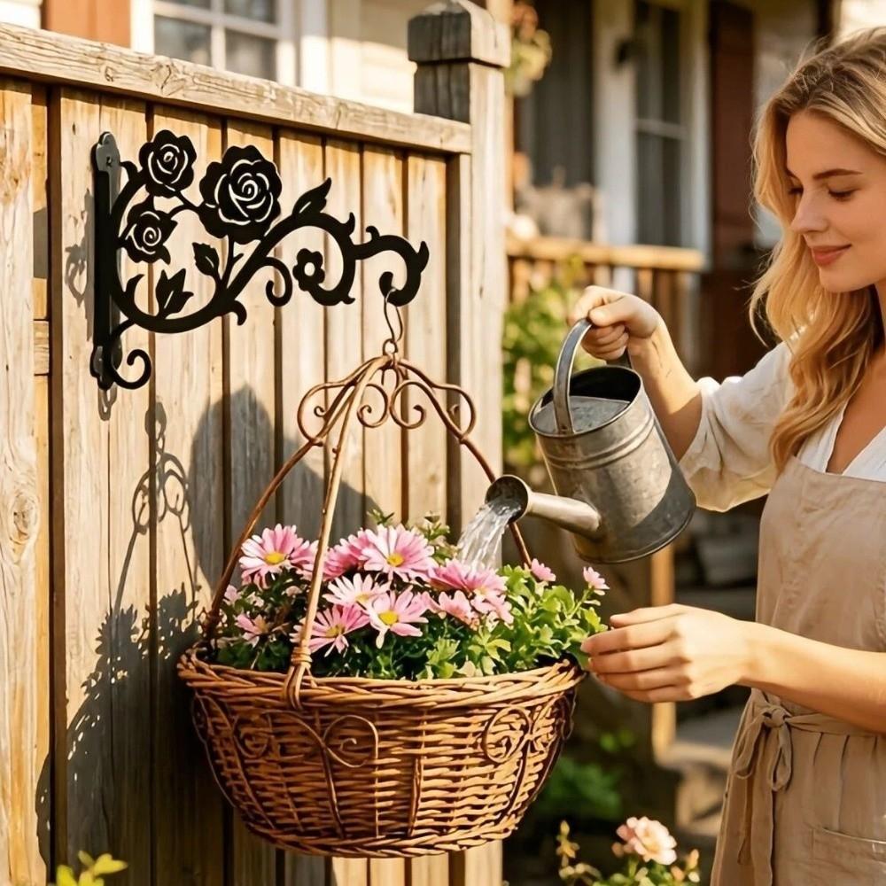 Gancho Metálico Oco para Plantas Rosa Ferrugem Gancho para Cesta de Flores Resistente Decorativo Suporte de Parede para Plantas Uso Externo