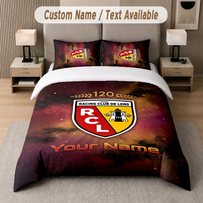 Custom Bedding Set Racing Club De Lens Pattern, Print Name Text 1 Duvet Cover Plus 2 Pillowcases Home Textile