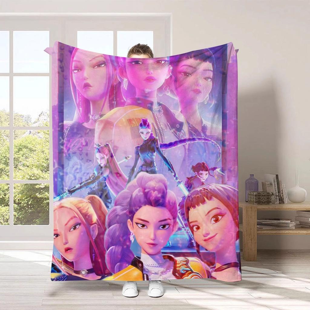 K-Pop D-emon H-unters Anime flannel blanket, suitable for home travel camping party gifts