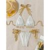 New Shiny Sequins Halter High Leg Cut Bikini Women Swimwear Female Swimsuit Two-pieces Bikini Set Bather Bathing Suit Swim K5823