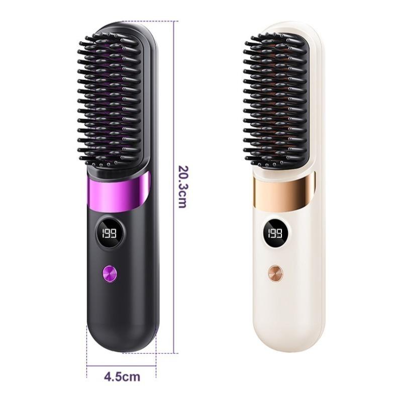 Wireless Hair Straightening Brush, 30s Fast Heat Ionic Ceramic Straightener Comb, Portable Cordless Quick Styling Tool for Travel & Daily Touch-Ups