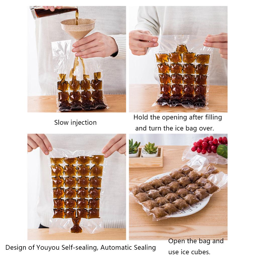 100 Disposable Ice Cube Bags Freezer Plastic BBQ Party Cubes Maker Tray