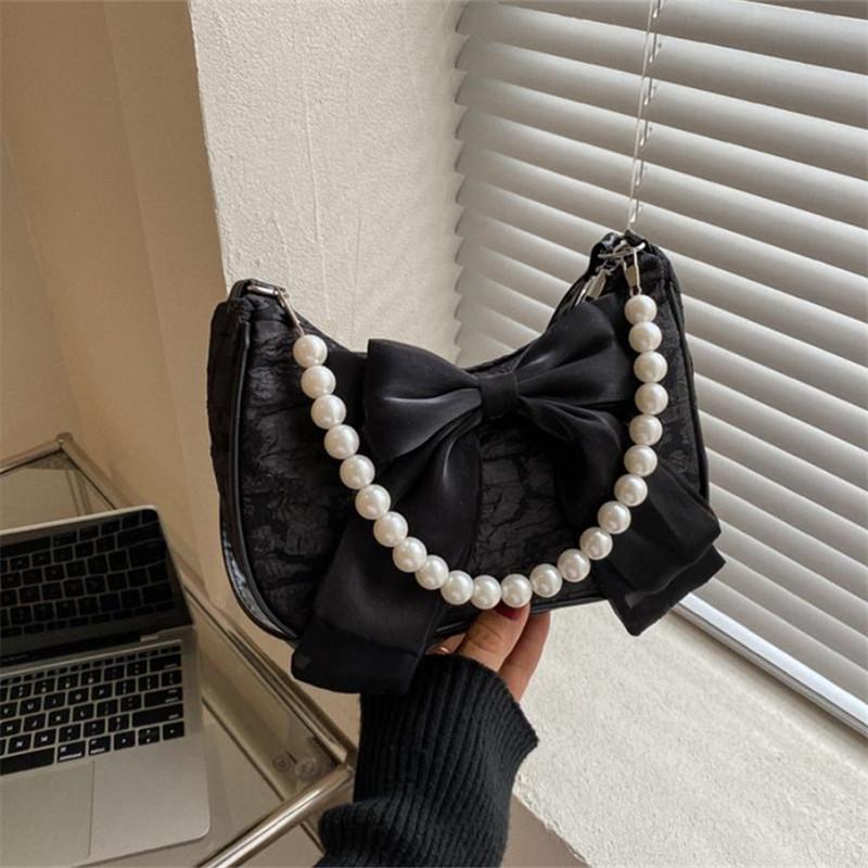 Summer Chic Bow Pearl Handbag, Stylish Ladies Messenger Shoulder Bag, Suitable for Women's Outdoor Travel Beach Party Daily Use.