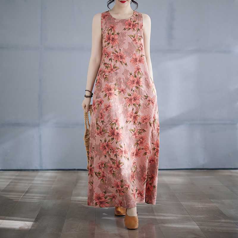 Women's Long Skirt Summer New Round Neck Printed Dress