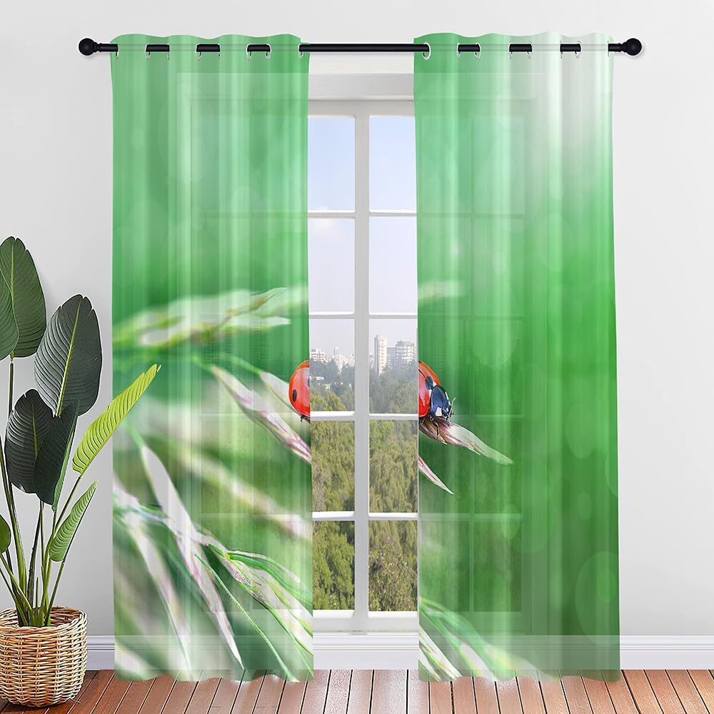 Cartoon Ladybug Curtain Funny Animal Translucent Voile Curtains Bedroom Living Room Balcony Decor Tulle With Sheer Polyester Perfect For