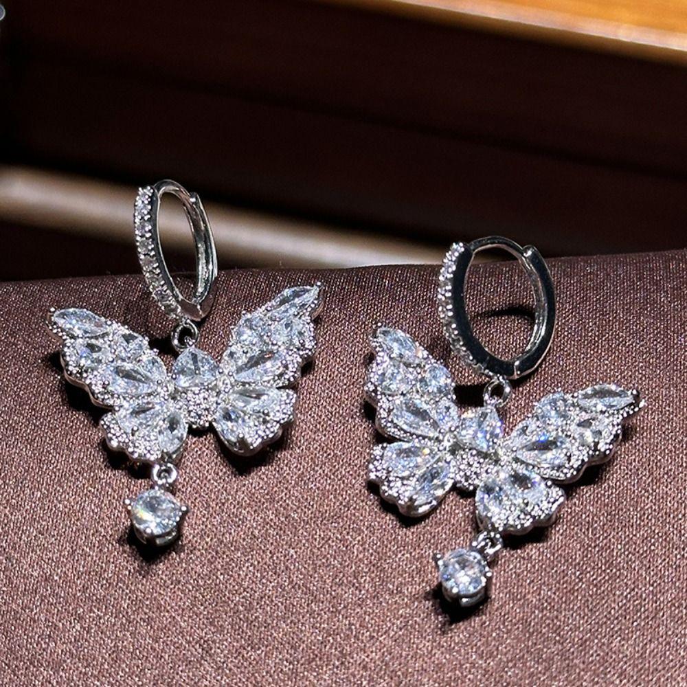 Zircon Butterfly Drop Earring Hook Piercing Ear Jewelry Accessories  Women