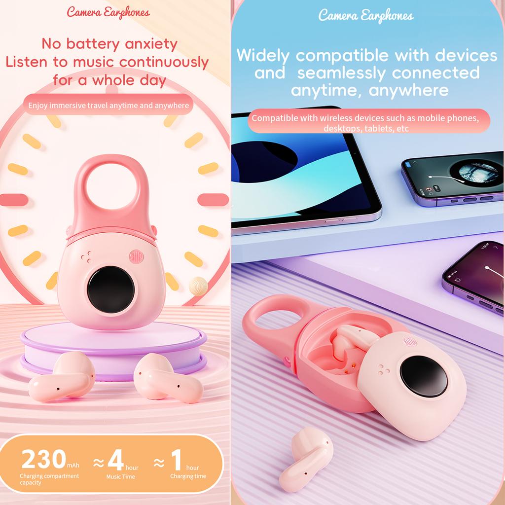 Wireless Earbuds with LED Lights CameraShaped BT Headphones with HiFi Sound Multifunction