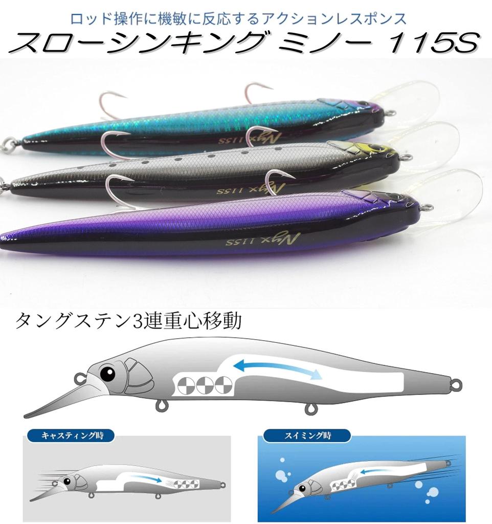 TSURINOYA 115SS Slow Sinking Sea Bass Magnum Plus Lip Length Jerking 80 Series Minnow X Lure, Size, 115mm, 18.5g, Method, (3-Color Set-CDH)