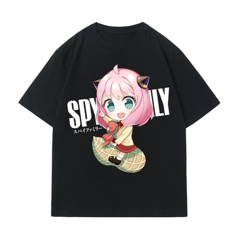 Summer New Cotton Spy Family Print Short Sleeved T-shirt for Men and Women Casual T-shirt Children's Top T-shirt
