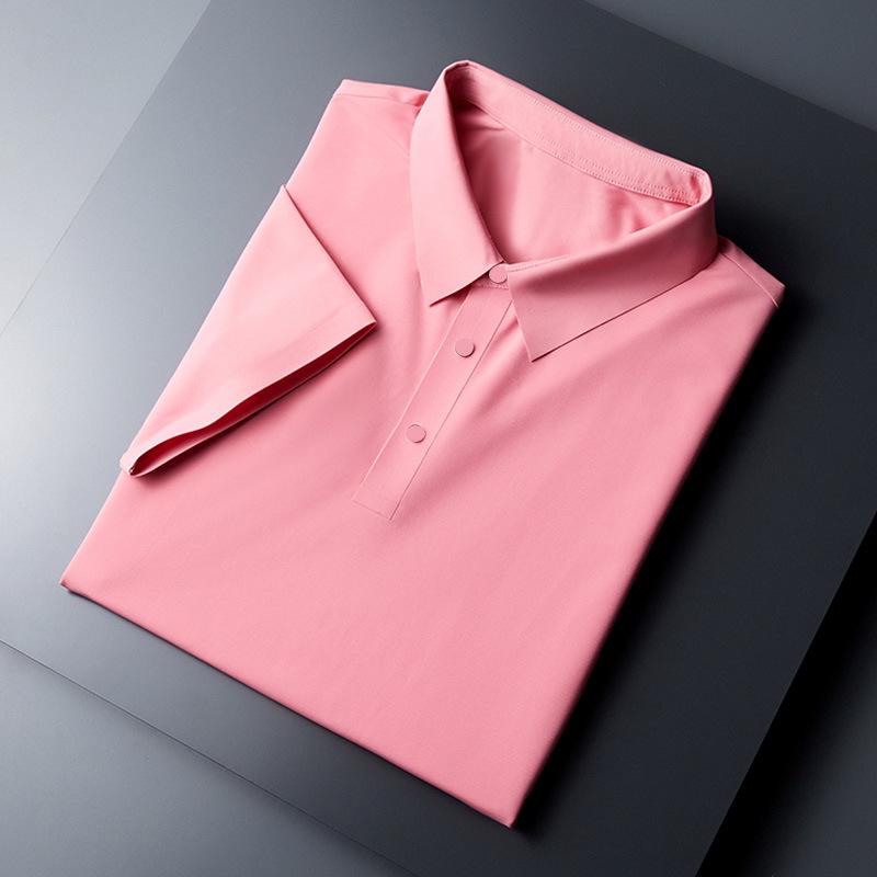 

Men s Summer Ice Silk Seamless Polo Shirt – Stretch Turn-Down Collar, Casual Business Short Sleeve Top M (90-115 jin)
