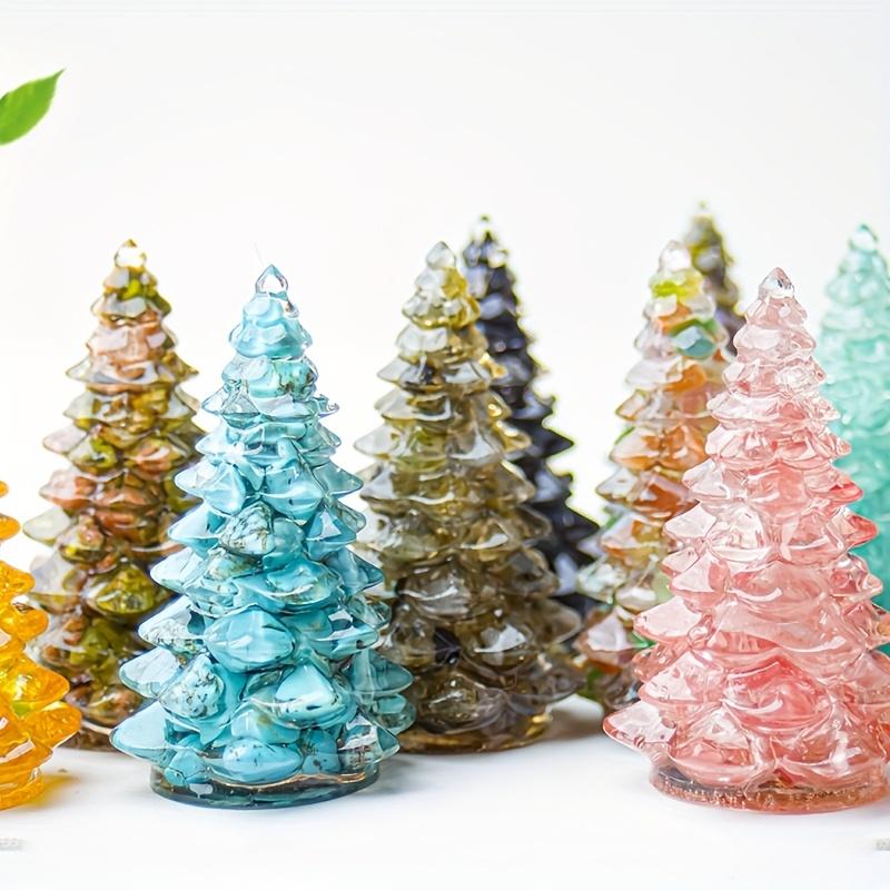 1pc Small Christmas Tree with Natural Crystal Synthetic Gemstone Inside, Lucky and Prosperous Growing Fluorite Bonsai Money Plant