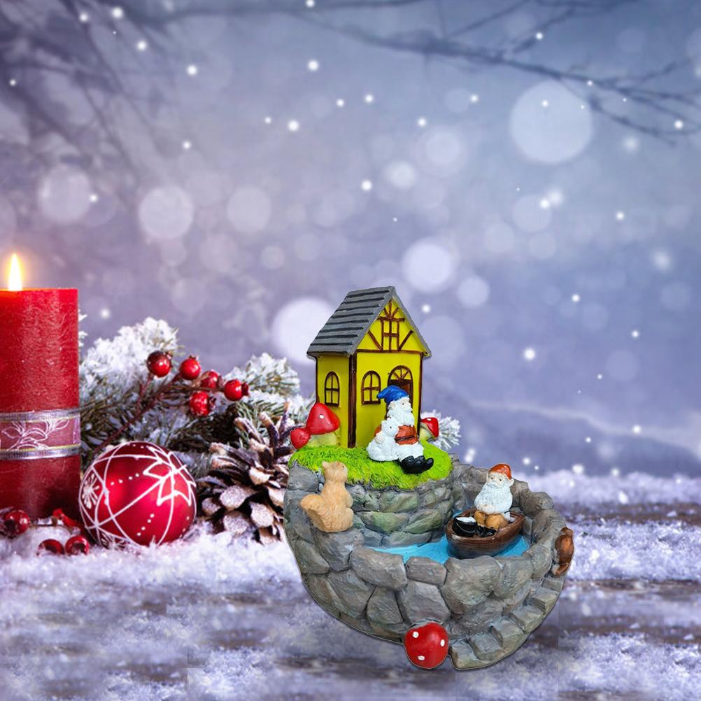 Solar Garden Fountain Ornament  Resin Outdoor Micro Landscape Decoration for Outdoor Patio Backyard Decking Decor