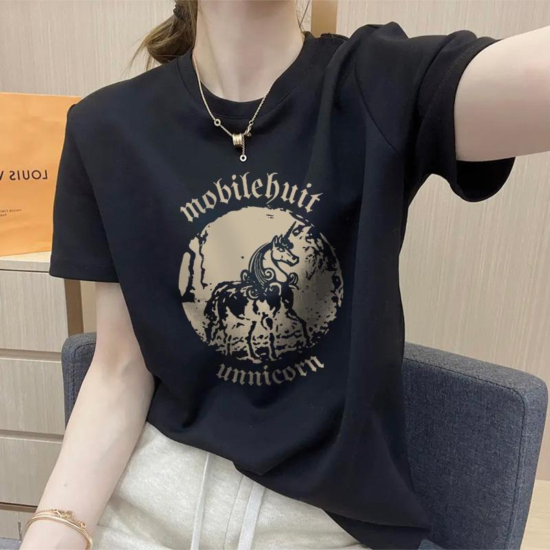 

Cartoon white short-sleeved t-shirt women s 2025 summer new European large-size half-sleeve fashion trend small top XXXL